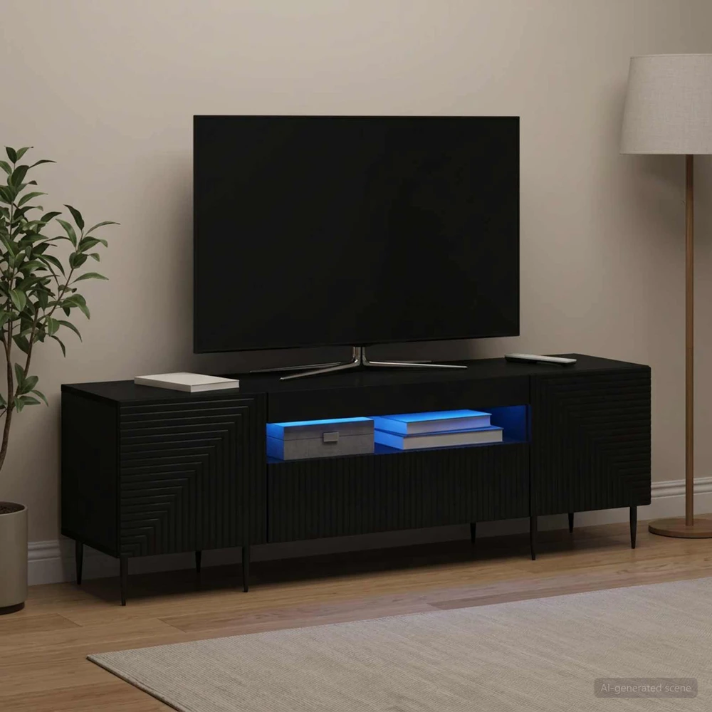 TV staliukas LED televizoriaus spintelė Juoda Apdirbta mediena