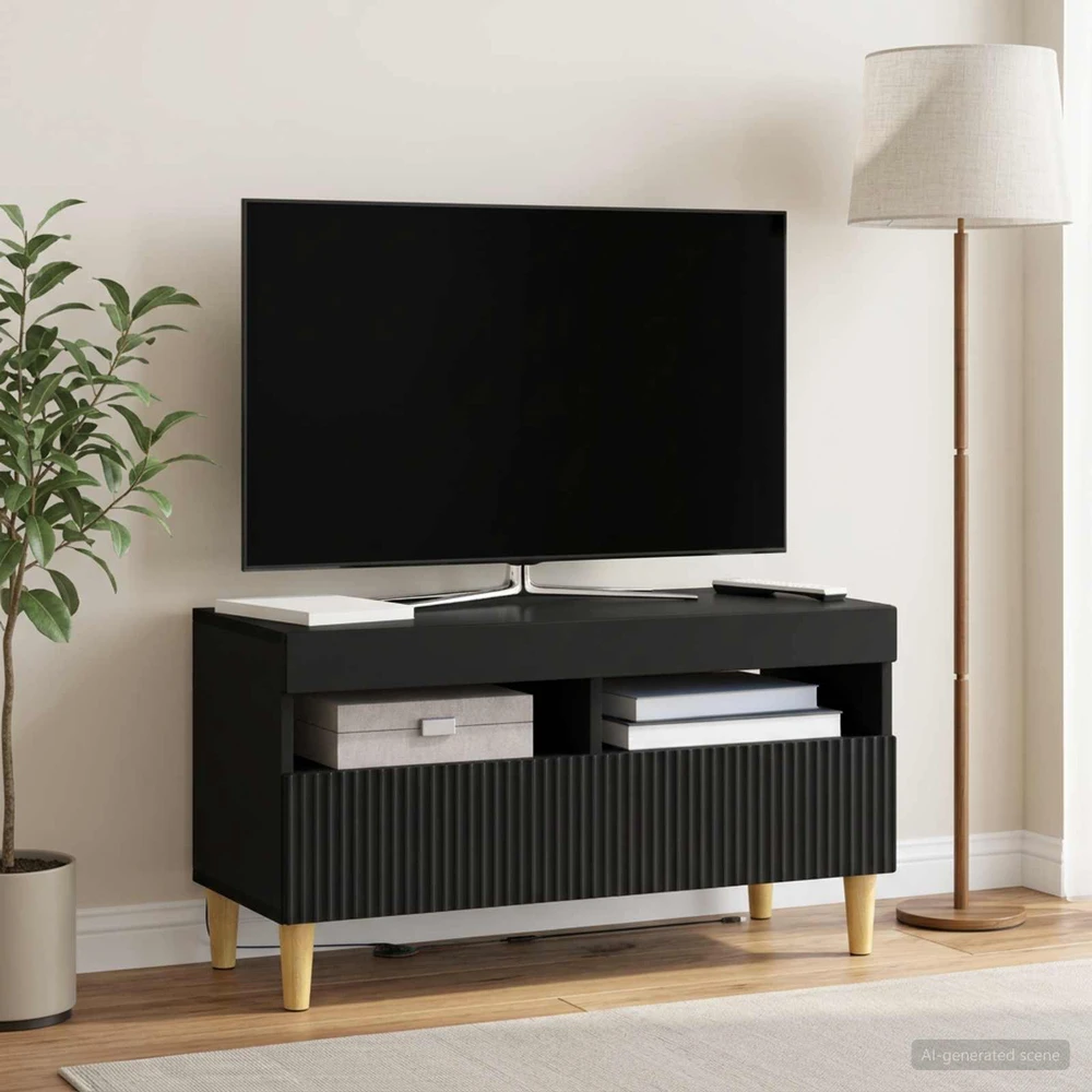 TV staliukas LED televizoriaus spintelė Juoda Apdirbta mediena