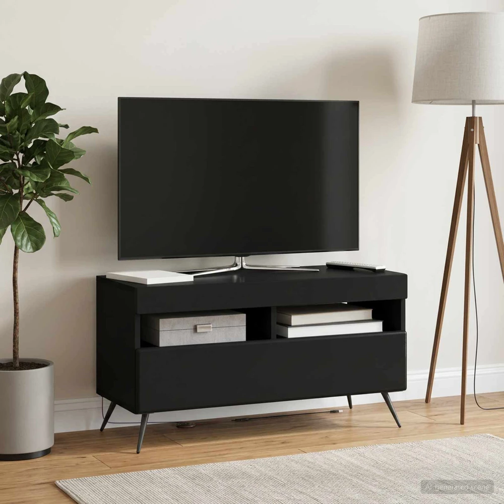 TV staliukas LED televizoriaus spintelė Juoda Apdirbta mediena