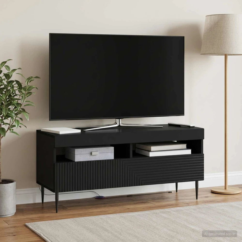 TV staliukas LED televizoriaus spintelė HAARLEM 100 x 35 x 43 cm Juoda