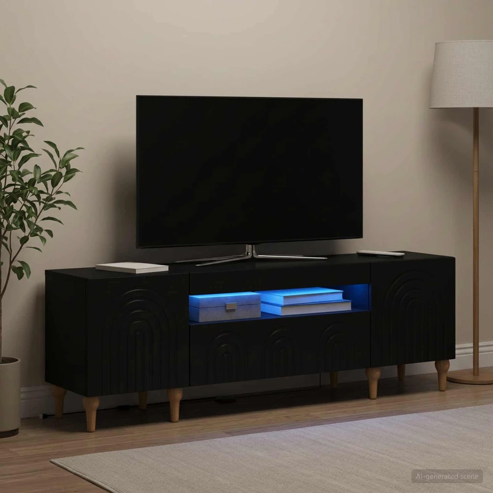 TV staliukas LED televizoriaus spintelė Juoda Apdirbta mediena