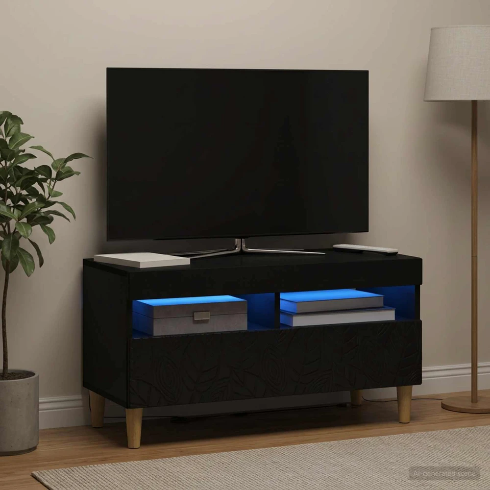 TV staliukas LED televizoriaus spintelė Juoda Apdirbta mediena
