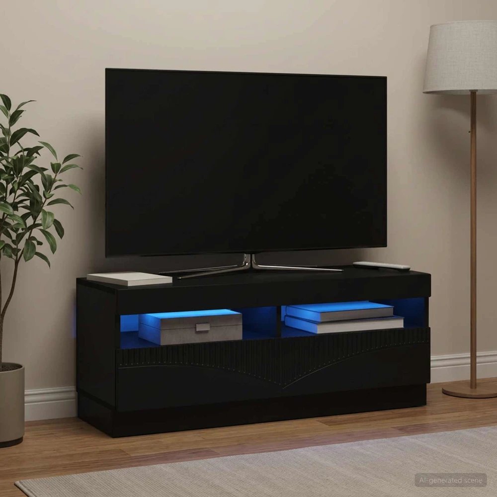 TV staliukas LED televizoriaus spintelė Juoda Apdirbta mediena