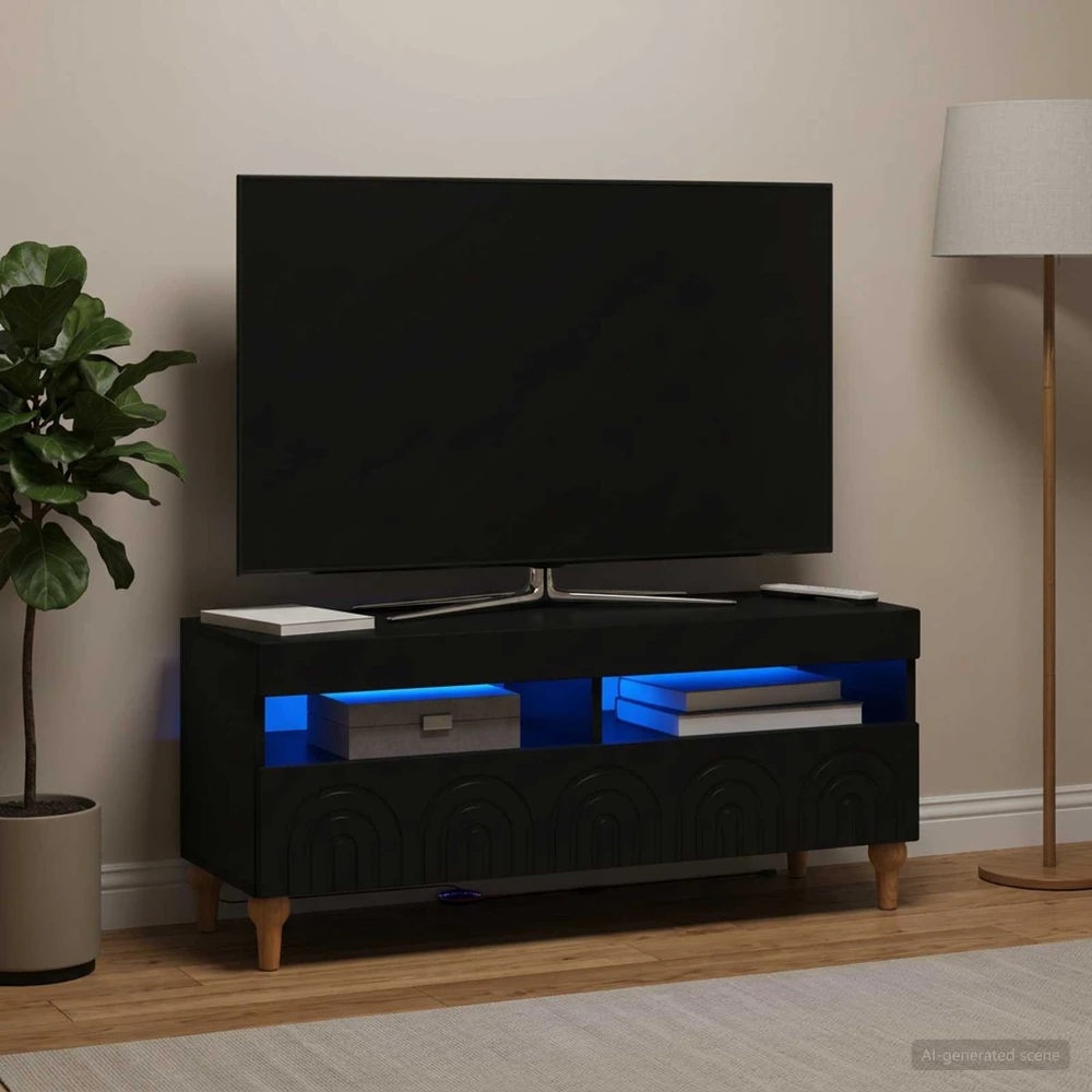 TV staliukas LED televizoriaus spintelė Juoda Apdirbta mediena