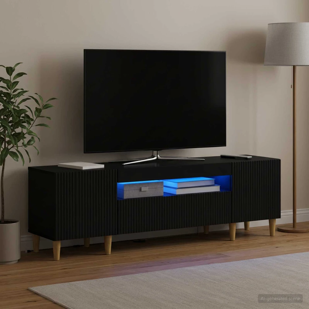 TV staliukas LED televizoriaus spintelė Juoda Apdirbta mediena