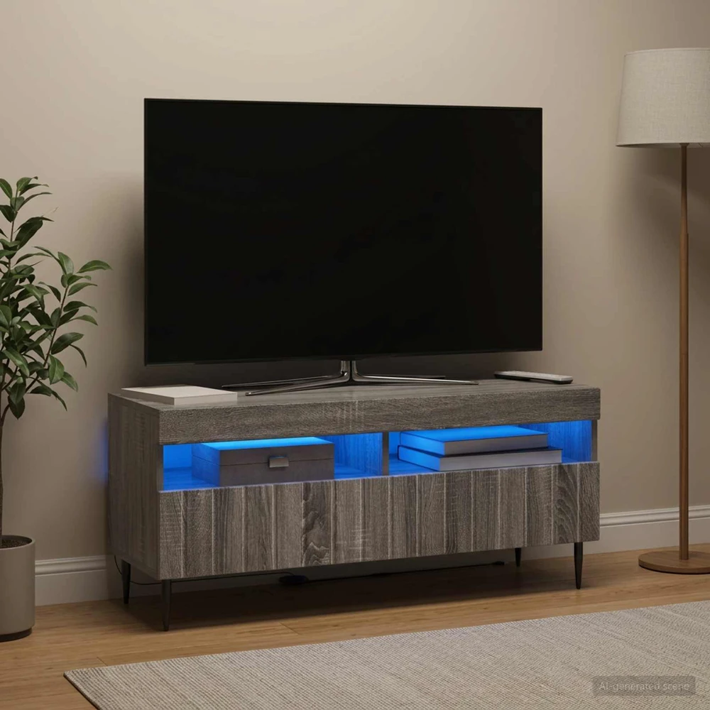 TV staliukas LED televizoriaus spintelė ZWOLLE 100 x 35 x 43 cm Pilka Sonoma