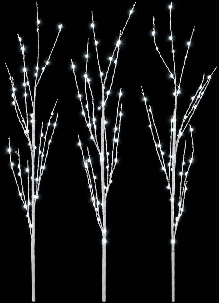 LED varinių šakų kalėdinė dekoracija 3 vnt. Balta 62 cm Plienas