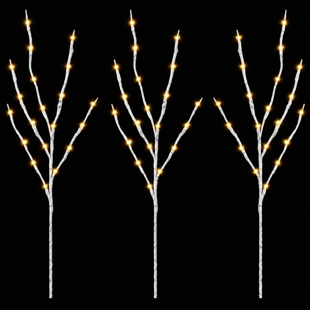 LED varinių šakų kalėdinė dekoracija 3 vnt. Balta 62 cm Plienas