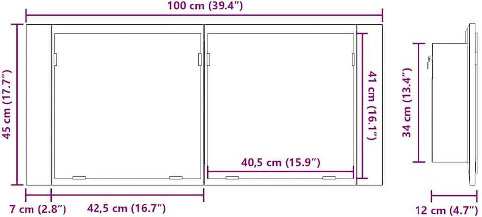 LED veidrodis spintelė Amatininkų ąžuolas 100 x 12 x 45 cm