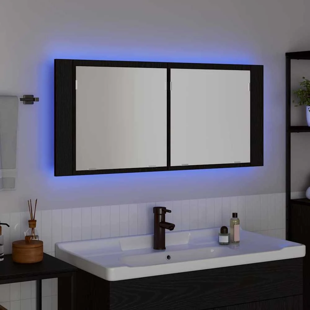 LED veidrodis spintelė Juodas ąžuolas 100 x 12 x 45 cm
