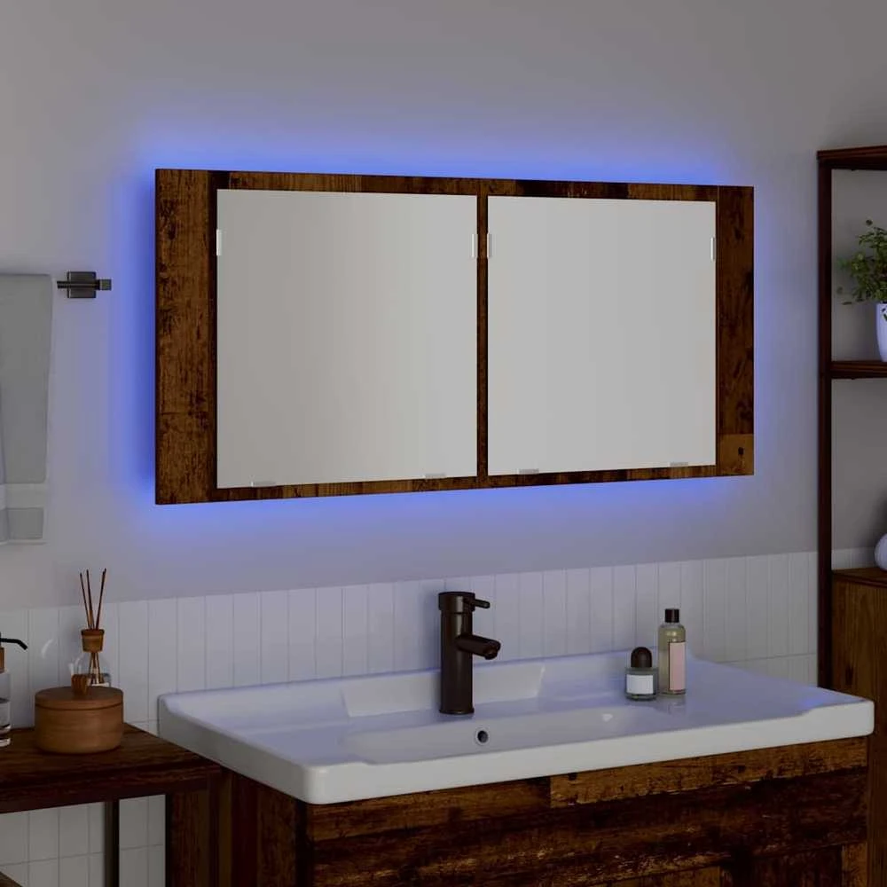LED veidrodis spintelė Senas medis 100 x 12 x 45 cm