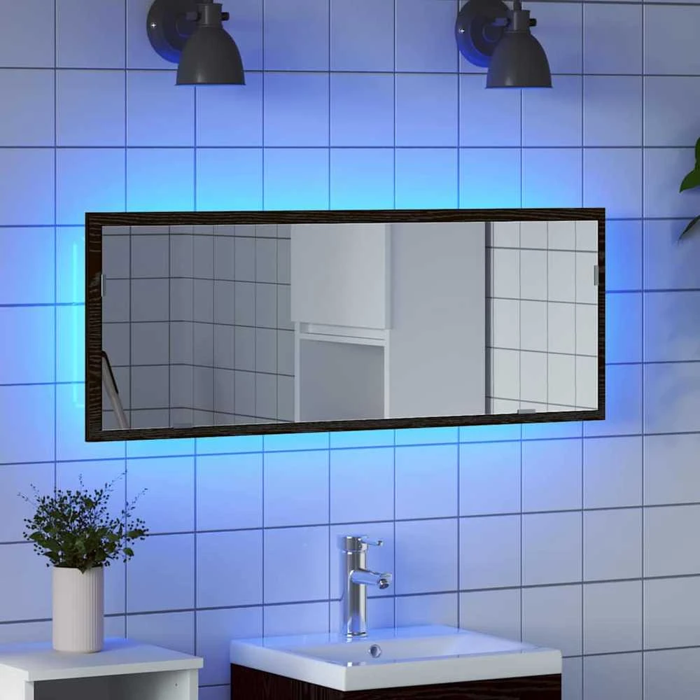 LED vonios veidrodis Juodas ąžuolas 100 x 8,5 x 37 cm Stiklas