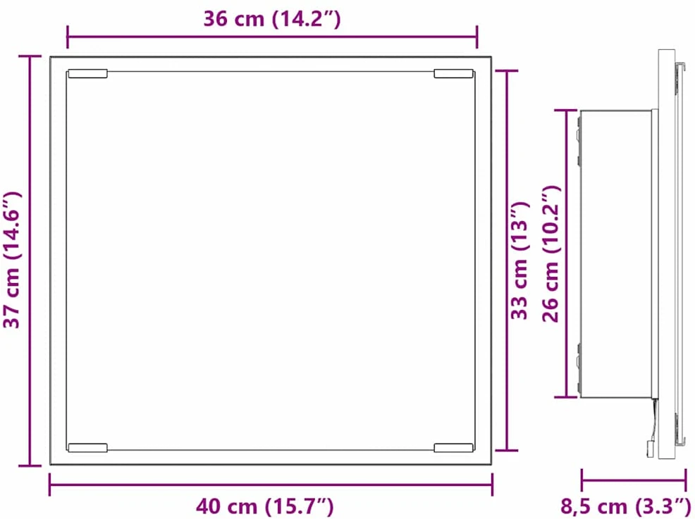 LED vonios veidrodis Rūkyta ąžuolas 40 x 37 x 8.5 cm