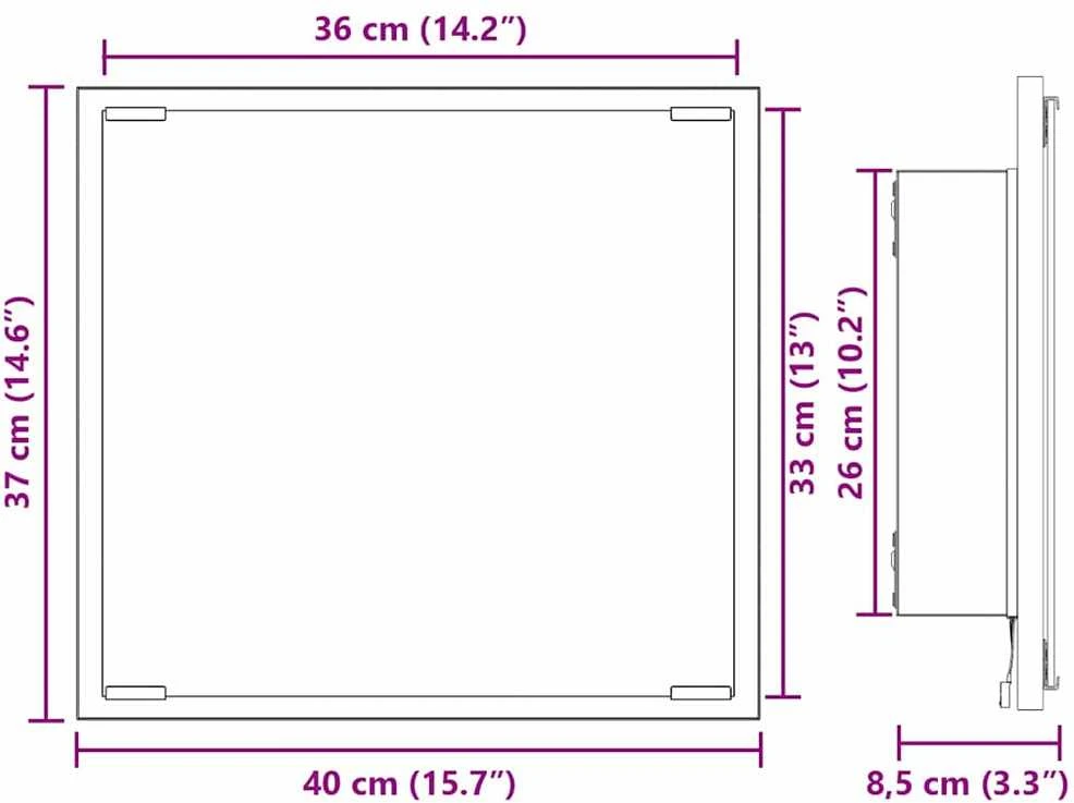 LED vonios veidrodis Rūkyta ąžuolas 40 x 37 x 8.5 cm