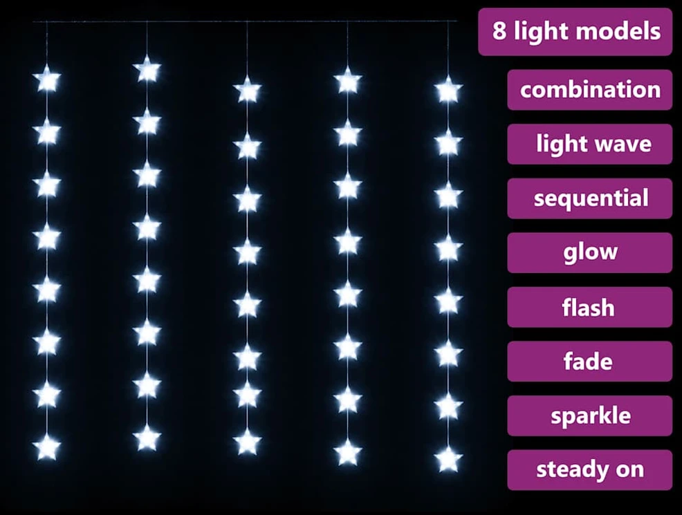LED žvaigždžių užuolaida, 200 šaltų baltų LED lempučių