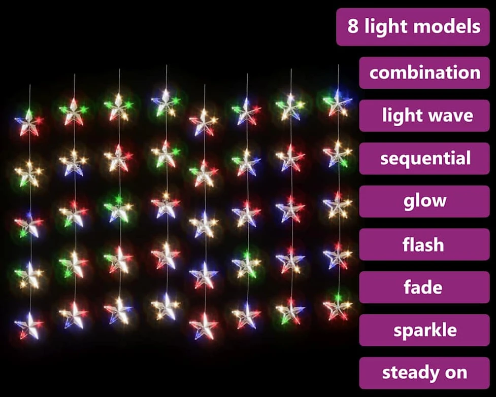 LED žvaigždžių užuolaida, 200 spalvotų LED lempučių