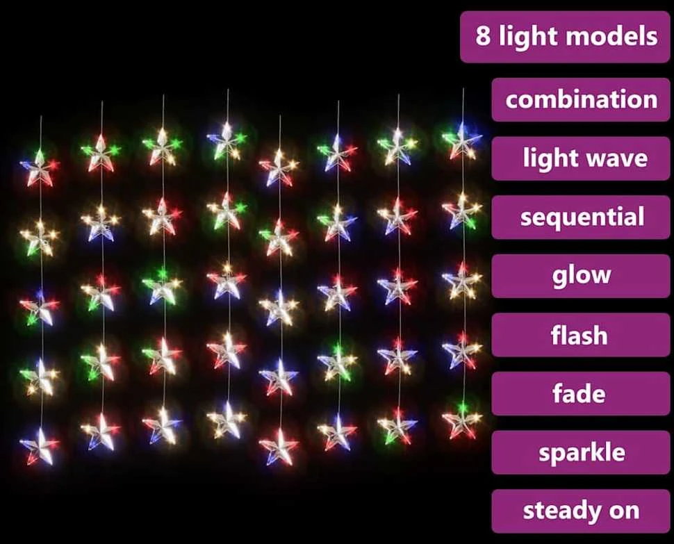 LED žvaigždžių užuolaida, 200 spalvotų LED lempučių