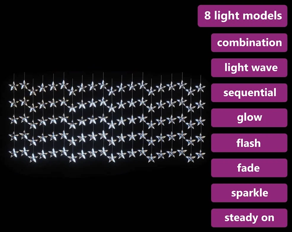 LED žvaigždžių užuolaida, 500 šaltų baltų LED lempučių