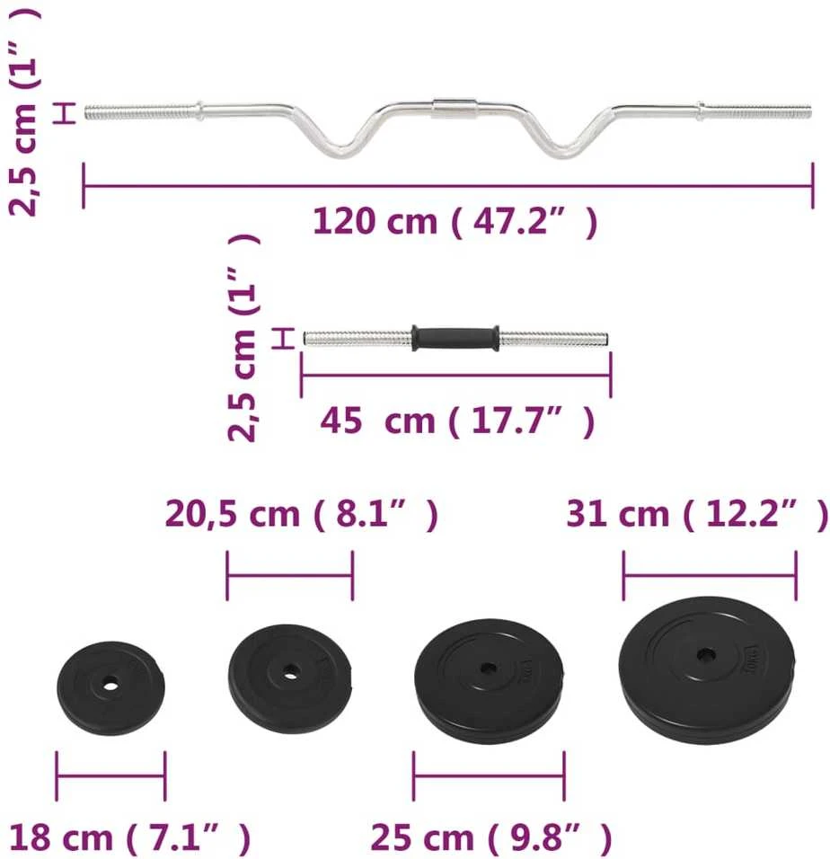 Lenkta štanga ir svarmenys su svoriais, 60kg
