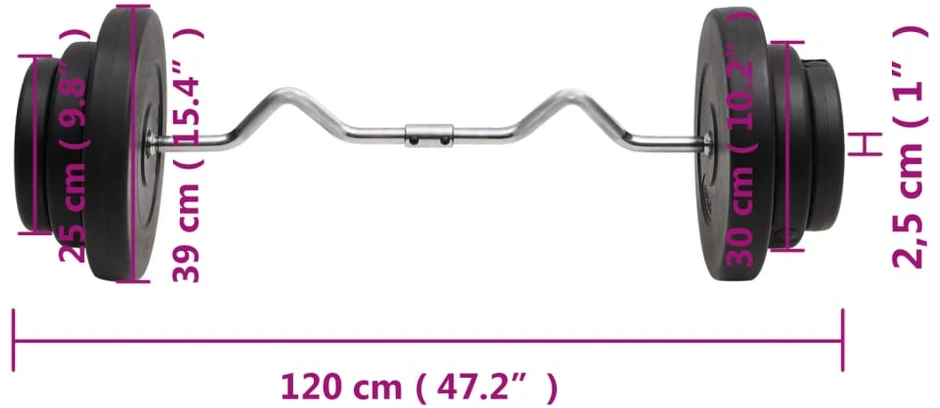 Lenkta štanga su svoriais, 60kg