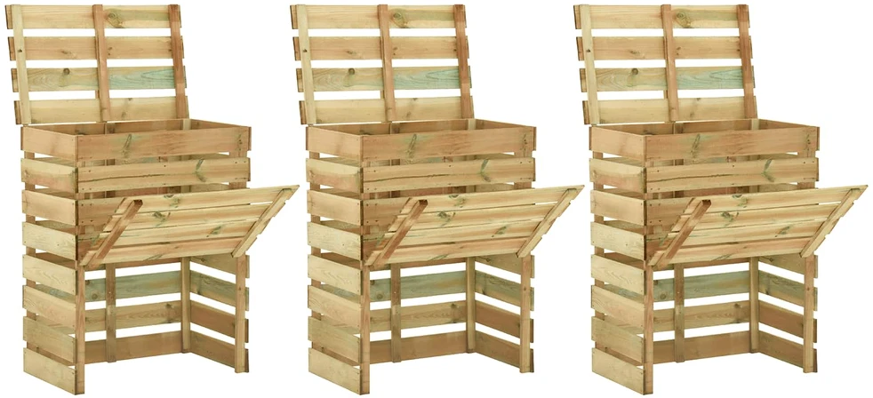 Lentų sodo kompostavimo dėžė 3 pcs Žalia 110 x 58 x 113 cm