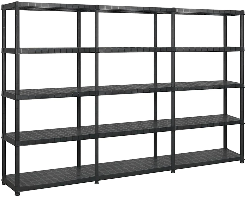 Lentyna daiktams, 5 aukštų, juoda, 274,5x45,7x185cm, plastikas