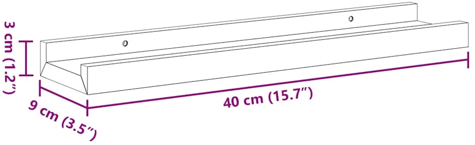 Lentynos nuotraukų rėmeliams, 2vnt., juodos, 40x9x3cm, MDF