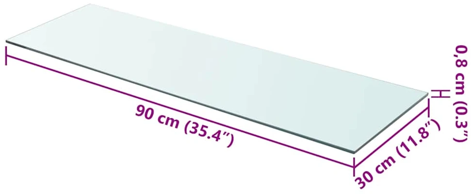 Lentynos plokštė, skaidrus stiklas, 90x30 cm