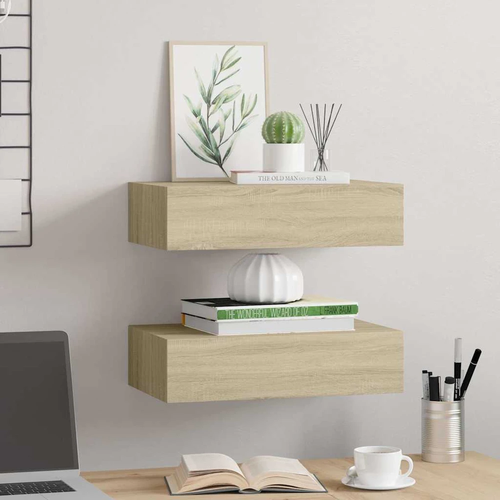 Lentynos su stalčiais, 2vnt., ąžuolo, 40x23,5x10cm, MDF