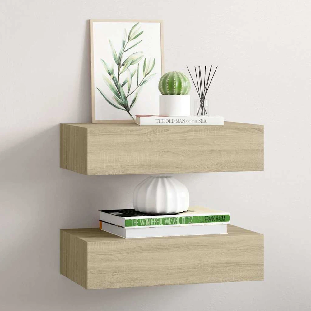 Lentynos su stalčiais, 2vnt., ąžuolo, 40x23,5x10cm, MDF