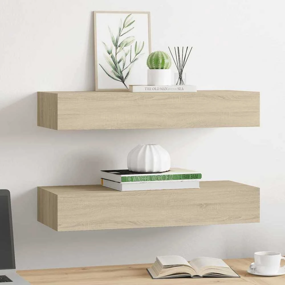 Lentynos su stalčiais, 2vnt., ąžuolo, 60x23,5x10cm, MDF
