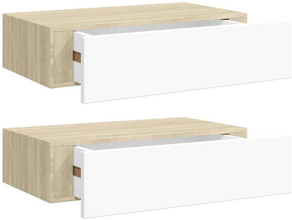Lentynos su stalčiais, 2vnt., ąžuolo/baltos, 40x23,5x10cm, MDF