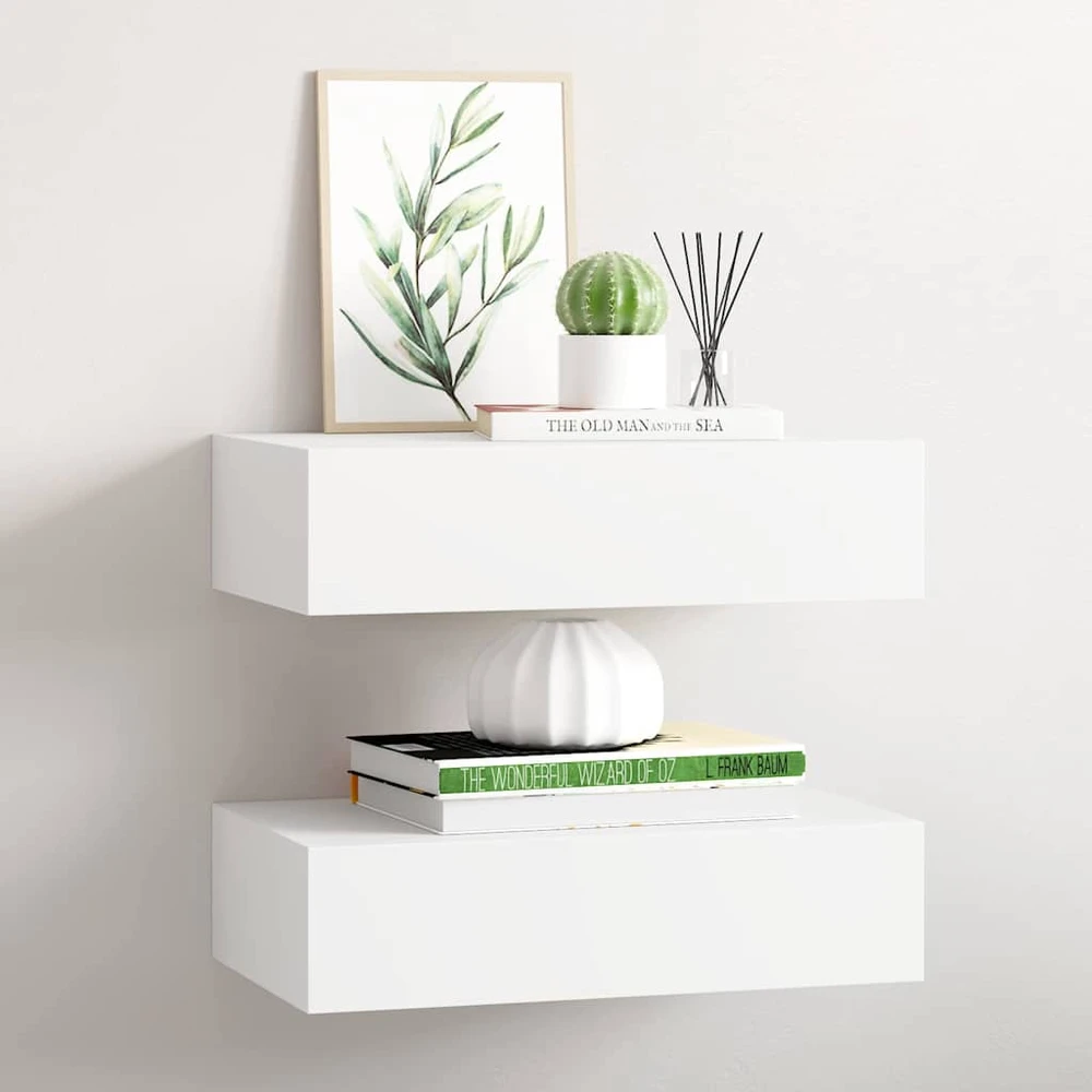 Lentynos su stalčiais, 2vnt., baltos, 40x23,5x10cm, MDF