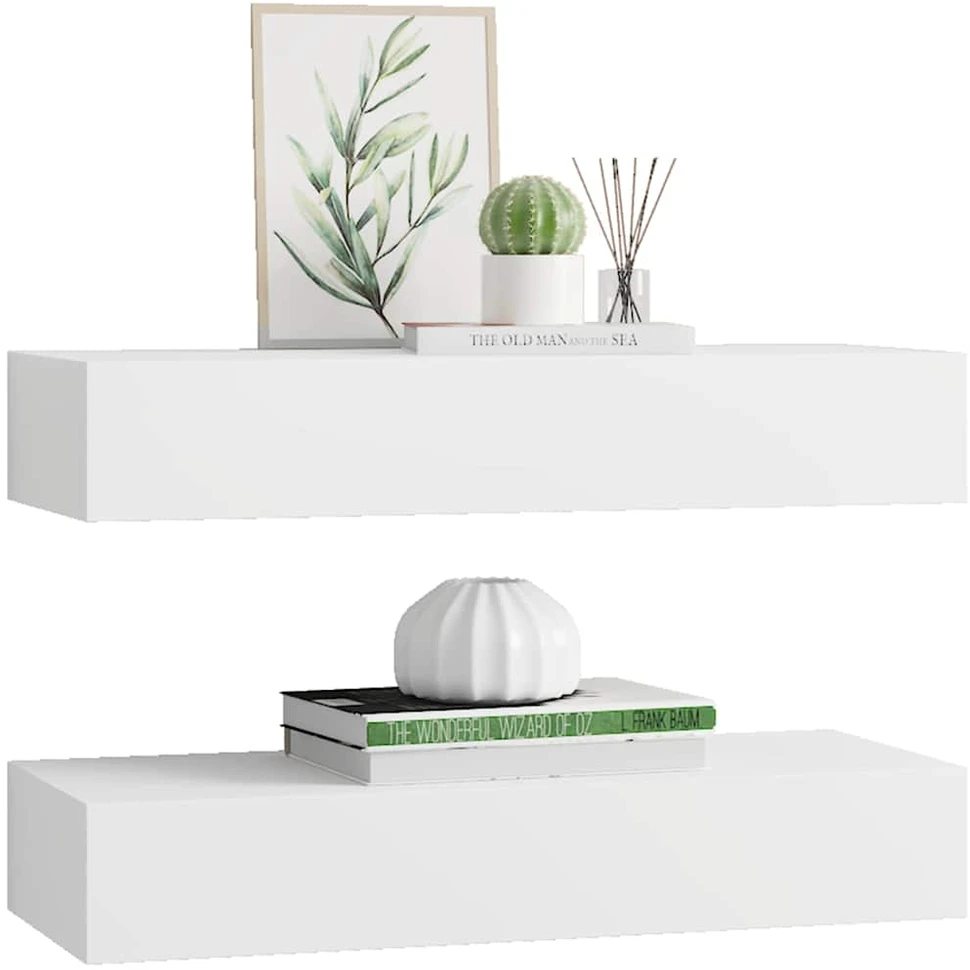 Lentynos su stalčiais, 2vnt., baltos, 60x23,5x10cm, MDF