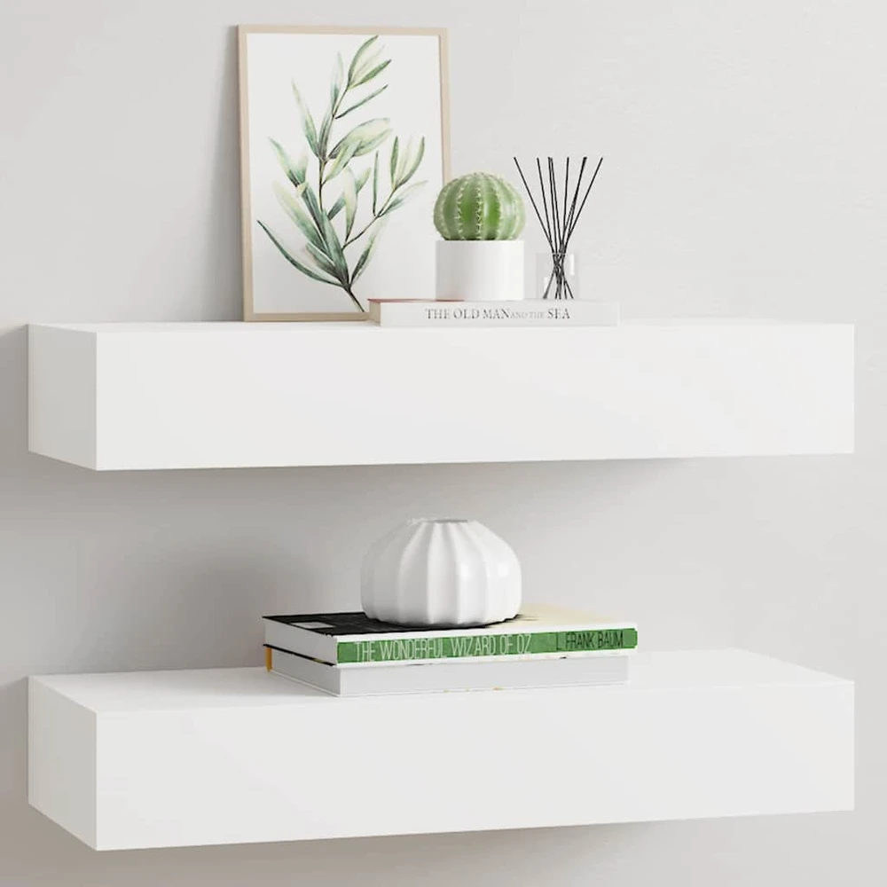 Lentynos su stalčiais, 2vnt., baltos, 60x23,5x10cm, MDF