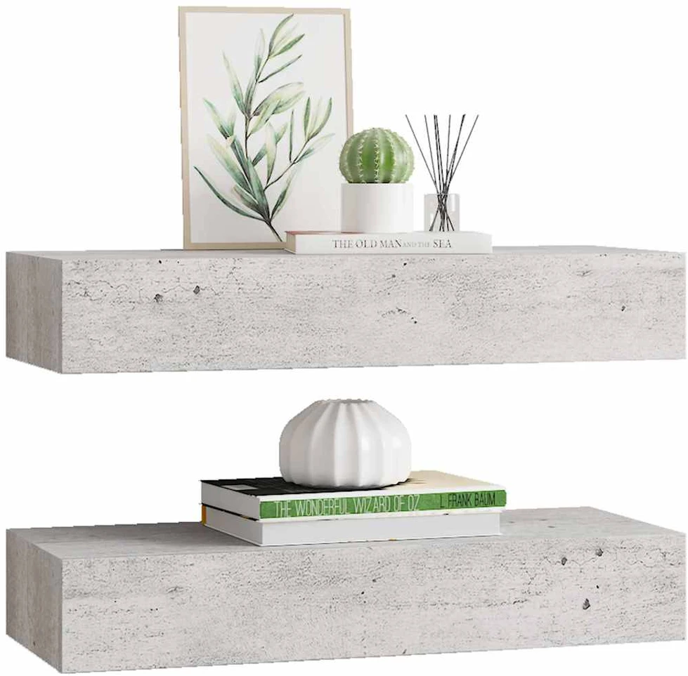 Lentynos su stalčiais, 2vnt., betono pilkos, 60x23,5x10cm, MDF