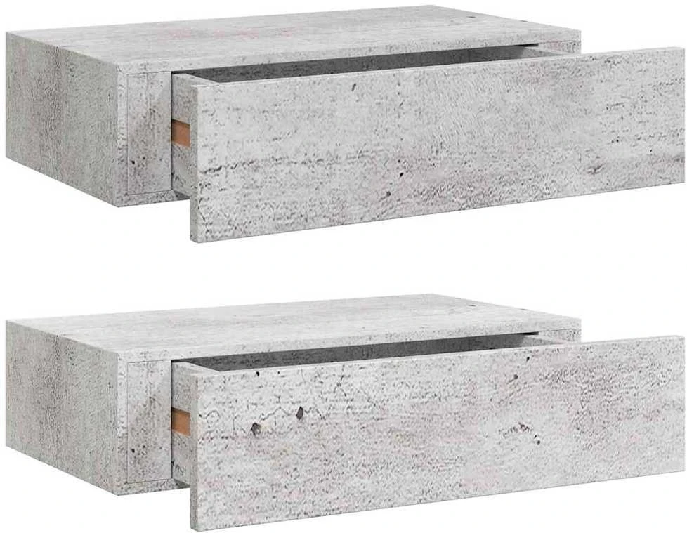Lentynos su stalčiais, 2vnt., betono pilkos, 40x23,5x10cm, MDF