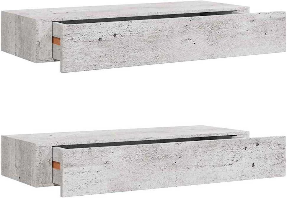 Lentynos su stalčiais, 2vnt., betono pilkos, 60x23,5x10cm, MDF