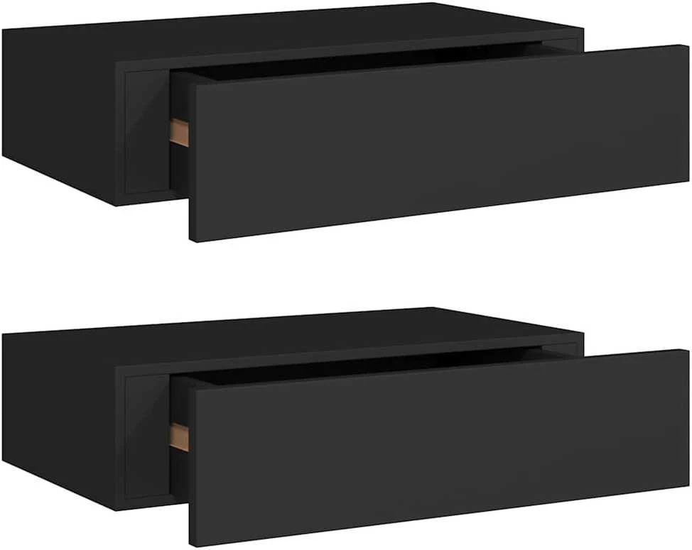 Lentynos su stalčiais, 2vnt., juodos, 40x23,5x10cm, MDF