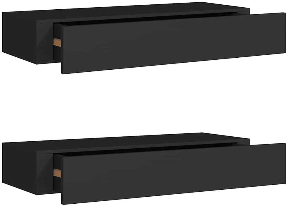 Lentynos su stalčiais, 2vnt., juodos, 60x23,5x10cm, MDF
