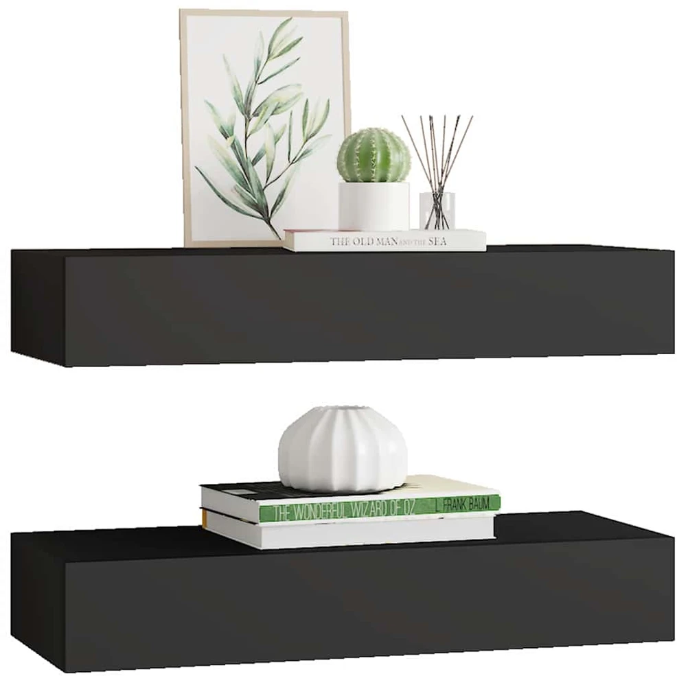 Lentynos su stalčiais, 2vnt., juodos, 60x23,5x10cm, MDF