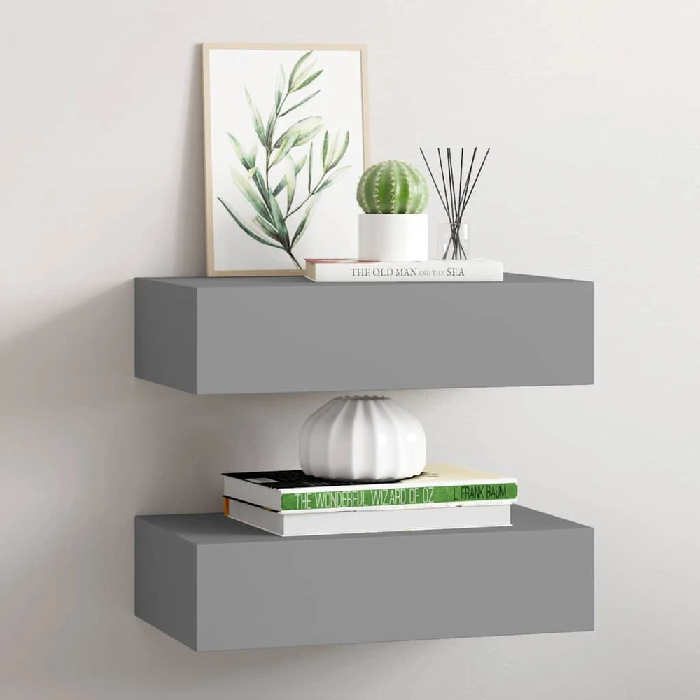 Lentynos su stalčiais, 2vnt., pilkos, 40x23,5x10cm, MDF