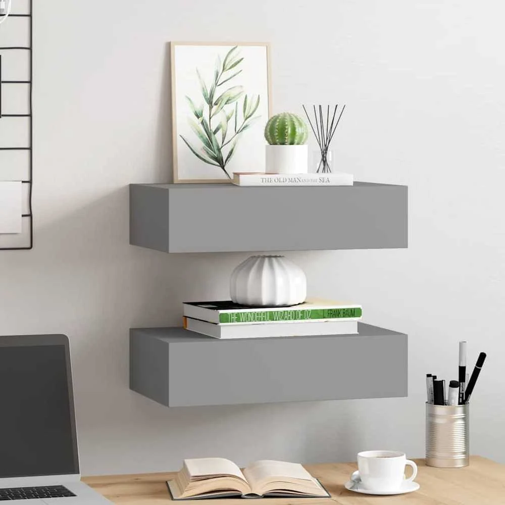 Lentynos su stalčiais, 2vnt., pilkos, 40x23,5x10cm, MDF