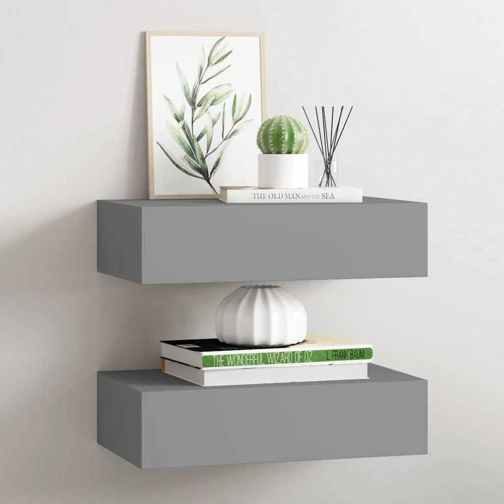 Lentynos su stalčiais, 2vnt., pilkos, 40x23,5x10cm, MDF