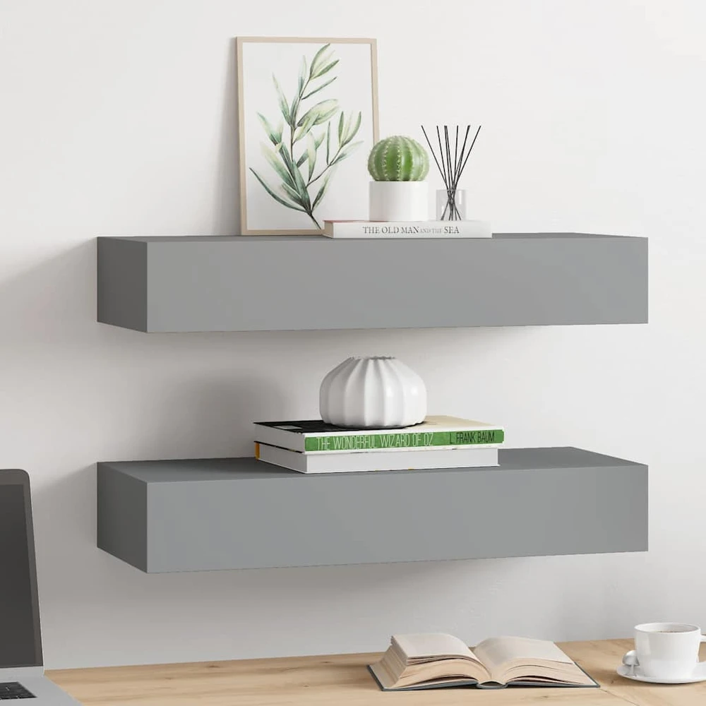 Lentynos su stalčiais, 2vnt., pilkos, 60x23,5x10cm, MDF