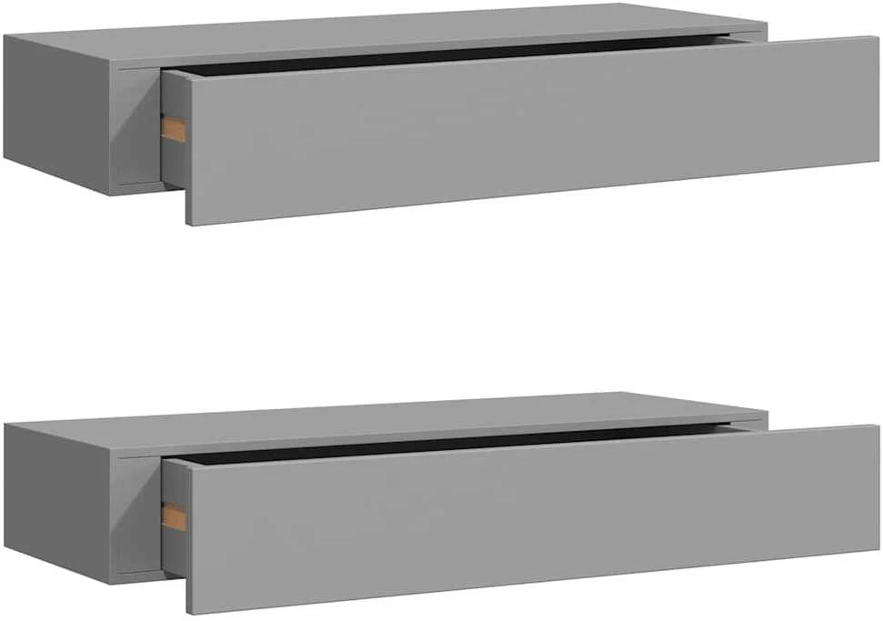 Lentynos su stalčiais, 2vnt., pilkos, 60x23,5x10cm, MDF