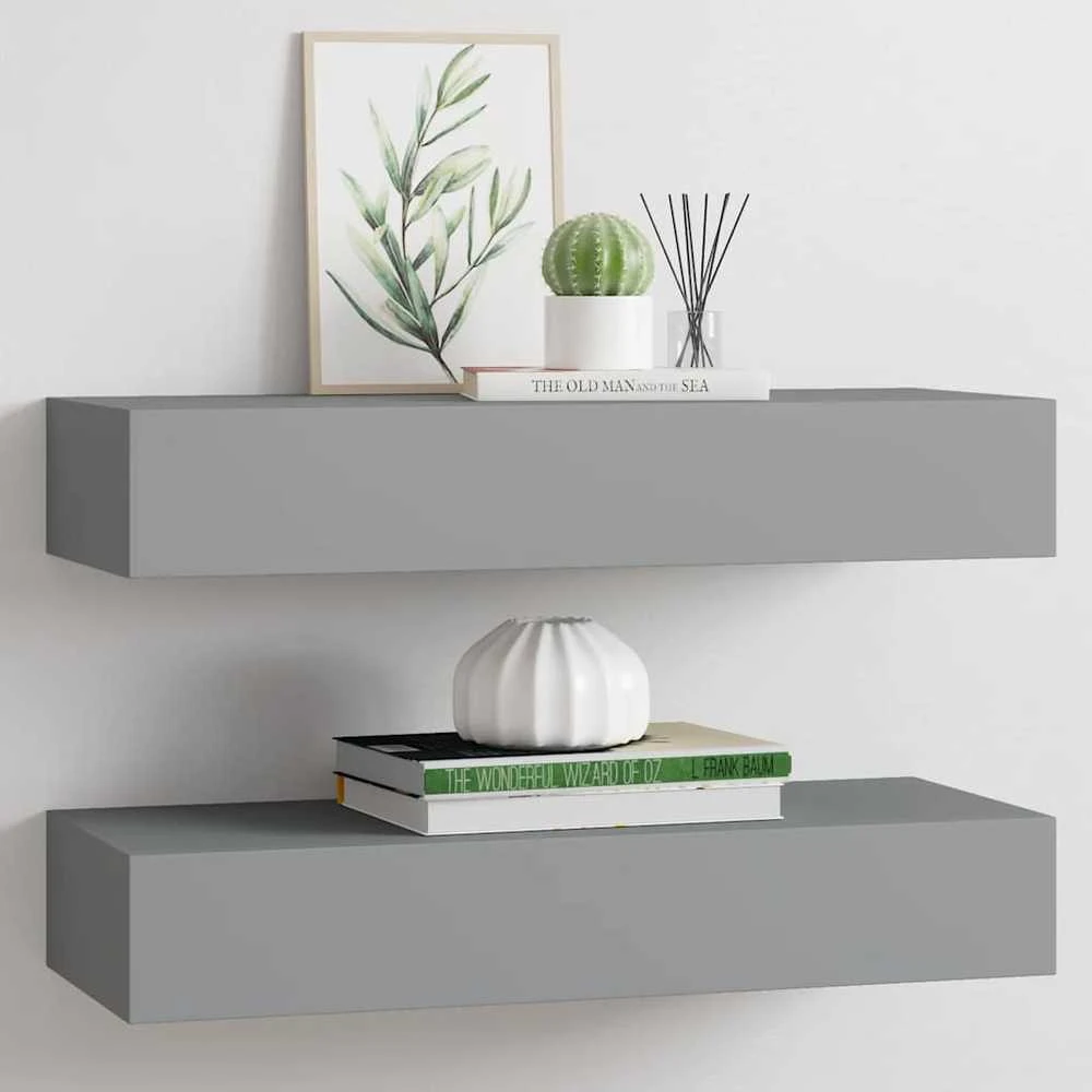 Lentynos su stalčiais, 2vnt., pilkos, 60x23,5x10cm, MDF
