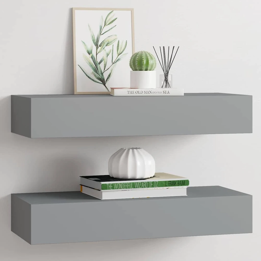 Lentynos su stalčiais, 2vnt., pilkos, 60x23,5x10cm, MDF