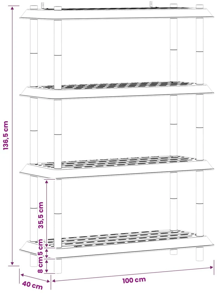 Lentynų sistema 4 lygiai 100 x 40 x 136,5 cm PP Ruda