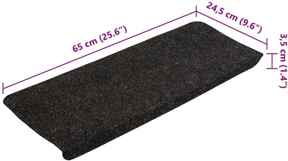 Lipnūs laiptų kilimėliai, 15vnt., antracito, 65x24,5x3,5 cm
